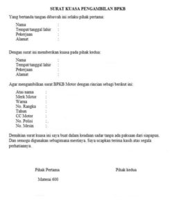 Surat kuasa pengambilan BPKB