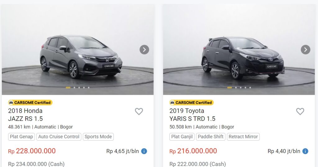 mobil anak muda CARSOME di Carsentro Bogor