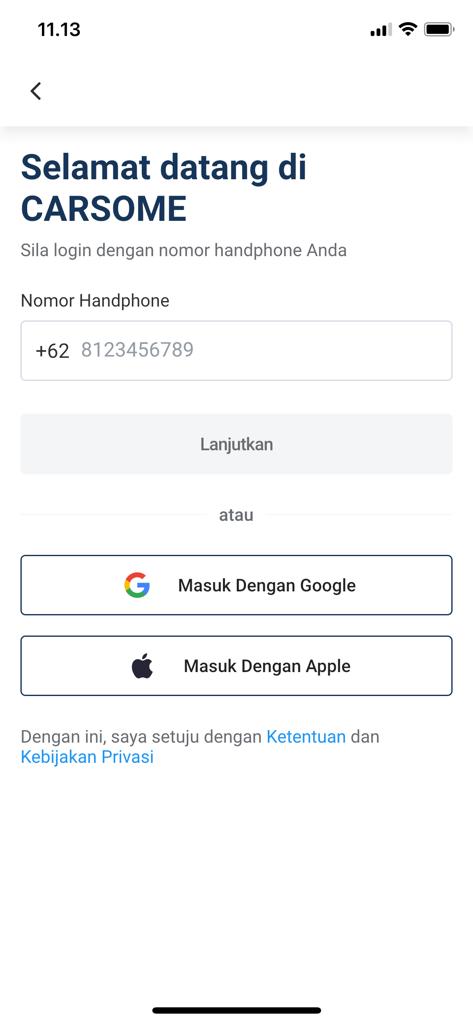 masuk aplikasi carsome